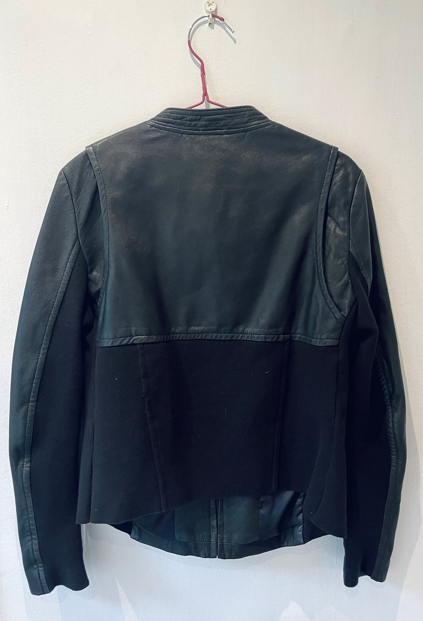 Vintage Y2K Black Leather Jacket with Fabric Panels - Up To Size 12