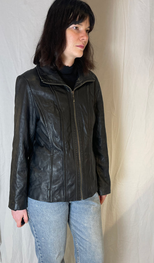 Vintage 90s Kenneth Cole Black Panelled Leather Jacket - Up To Size 12