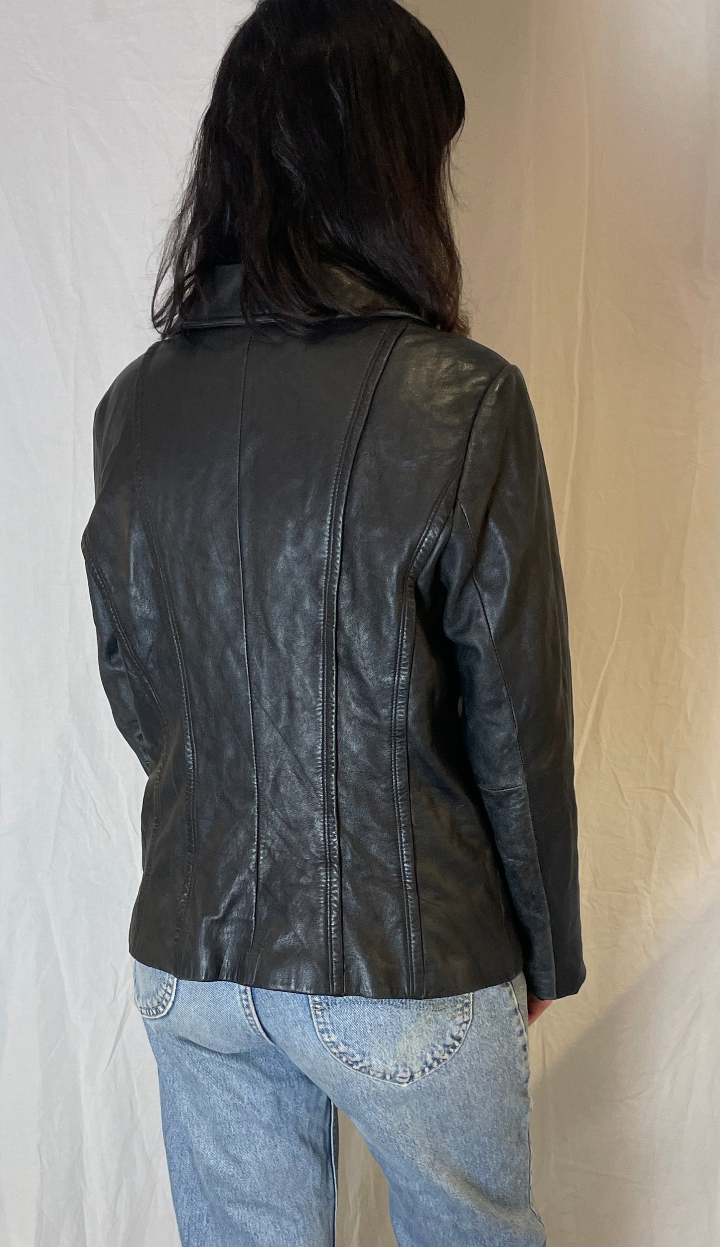 Vintage 90s Kenneth Cole Black Panelled Leather Jacket - Up To Size 12