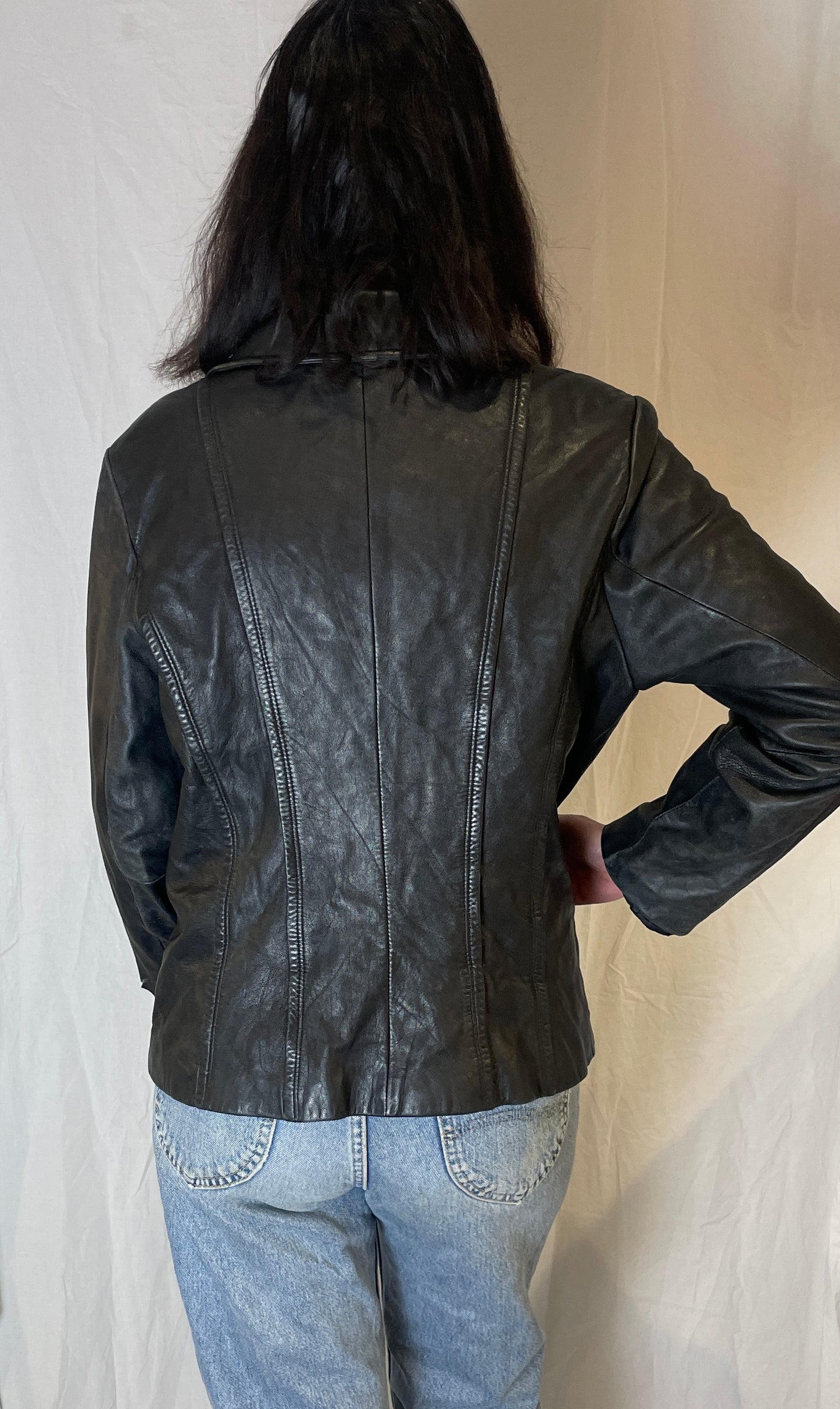 Vintage 90s Kenneth Cole Black Panelled Leather Jacket - Up To Size 12