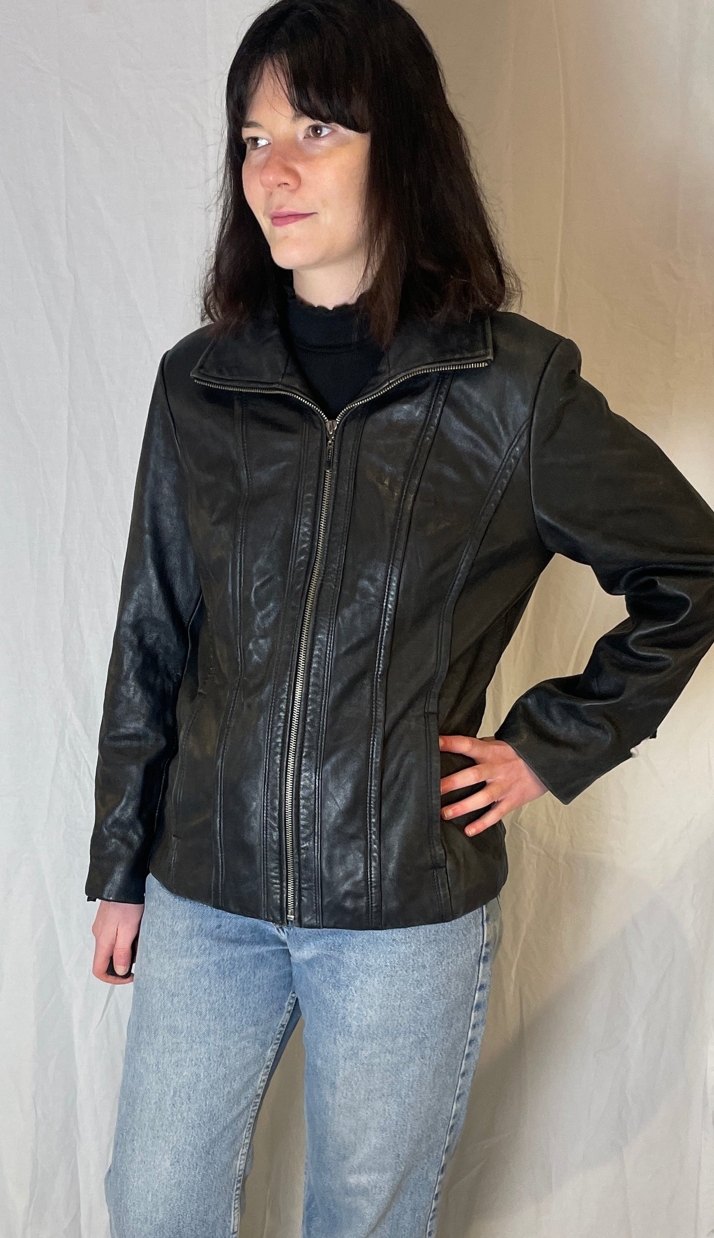 Vintage 90s Kenneth Cole Black Panelled Leather Jacket - Up To Size 12
