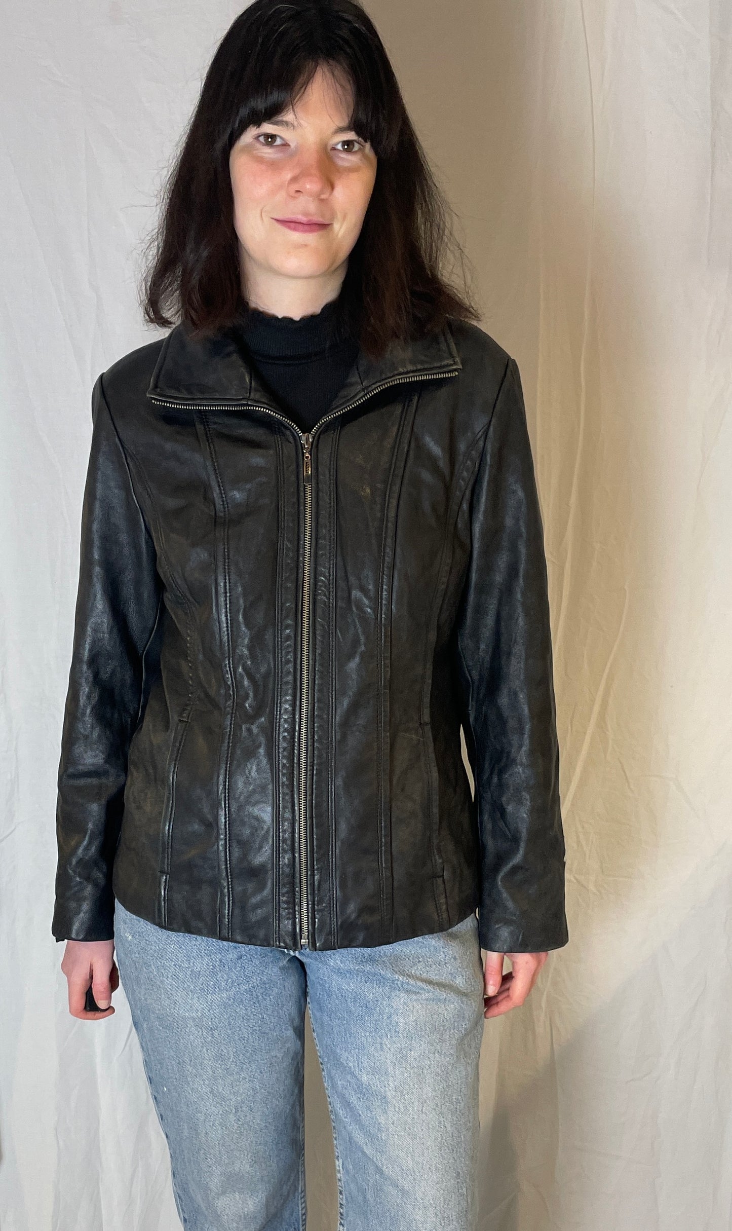 Vintage 90s Kenneth Cole Black Panelled Leather Jacket - Up To Size 12