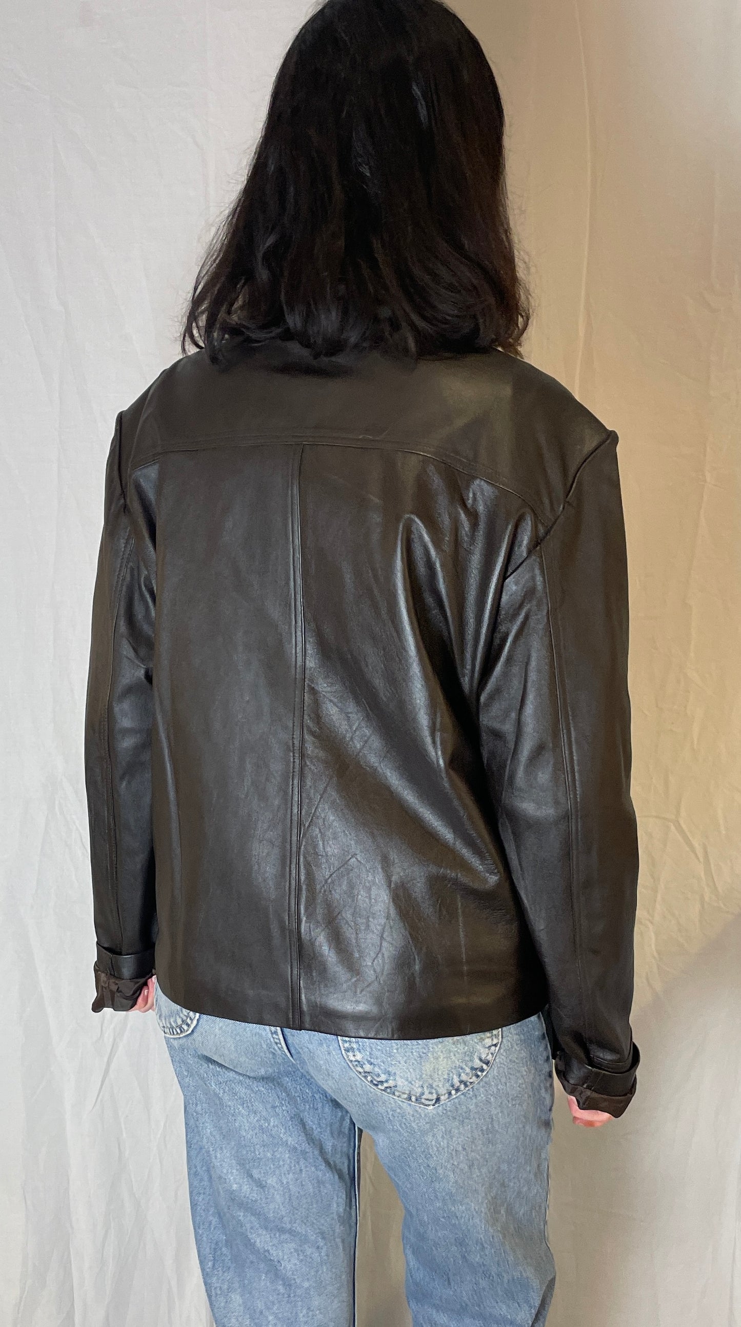 Vintage 90s Dark Brown Unisex Leather Biker Jacket - Up To Size 16