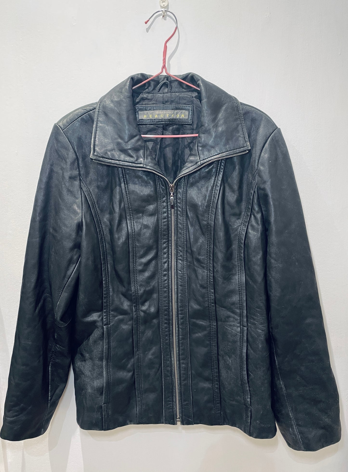 Vintage 90s Kenneth Cole Black Panelled Leather Jacket - Up To Size 12