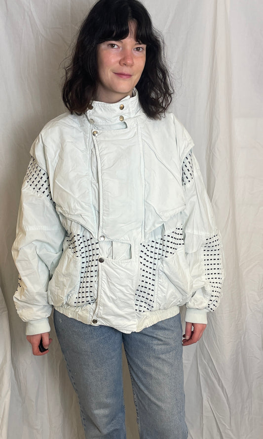 Vintage 80s White Unisex Retro Ski Bomber Jacket - Size M