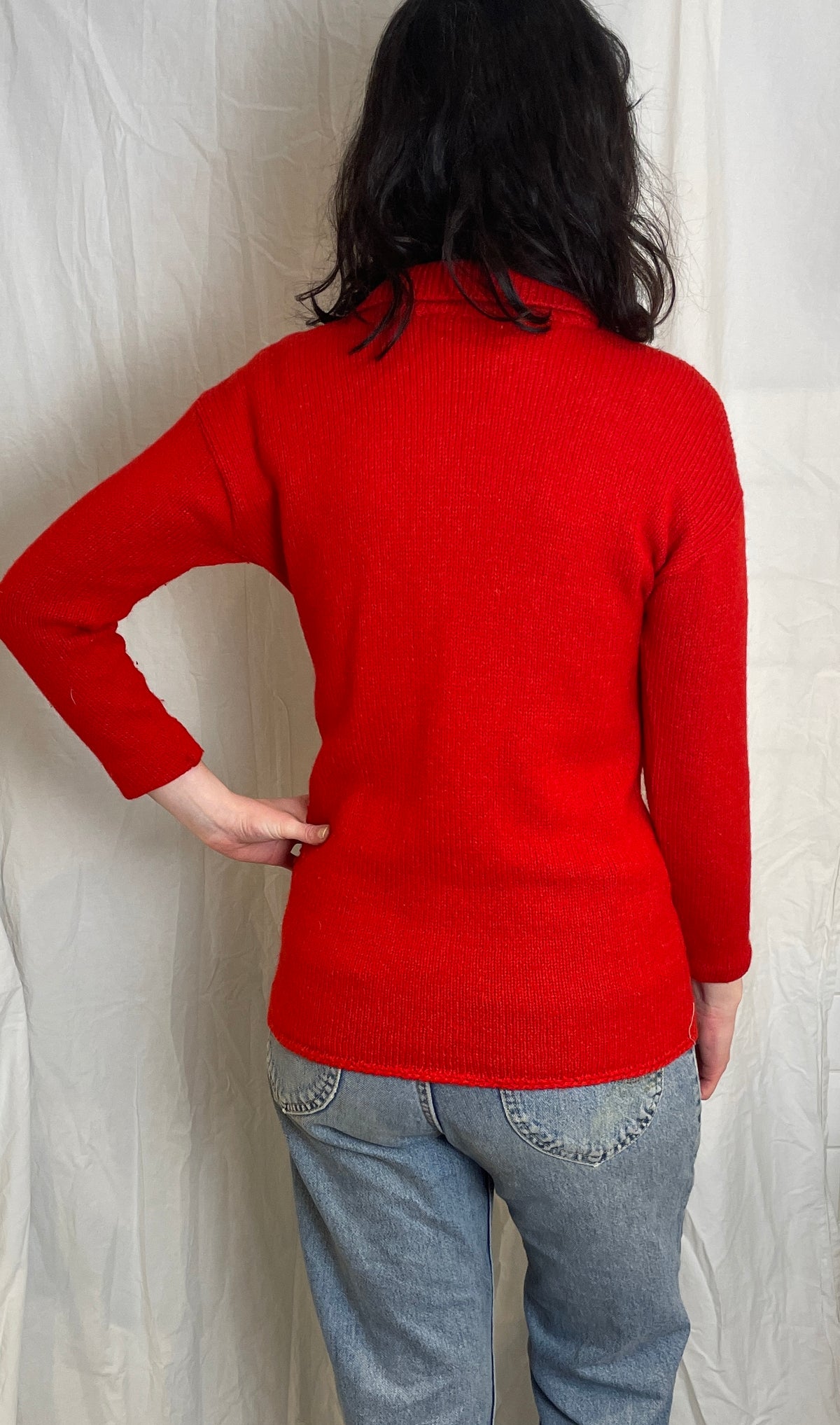 Vintage 90s Red Knitted Teddy Bear Applique Cardigan with Collar - Size 10