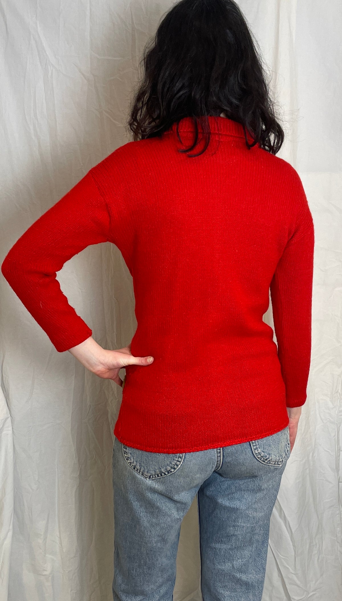 Vintage 90s Red Knitted Teddy Bear Applique Cardigan with Collar - Size 10