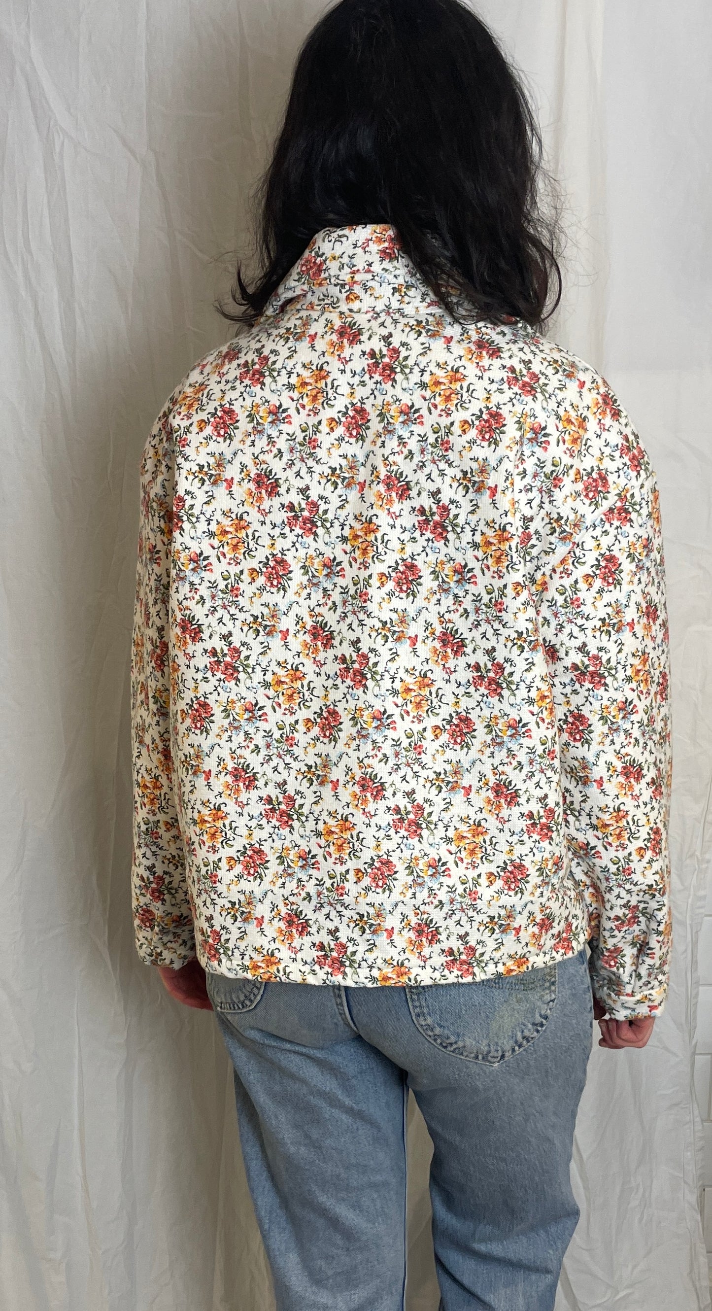 Handmade Pink Ditsy Floral Barkcloth Shirt Jacket - Size 14