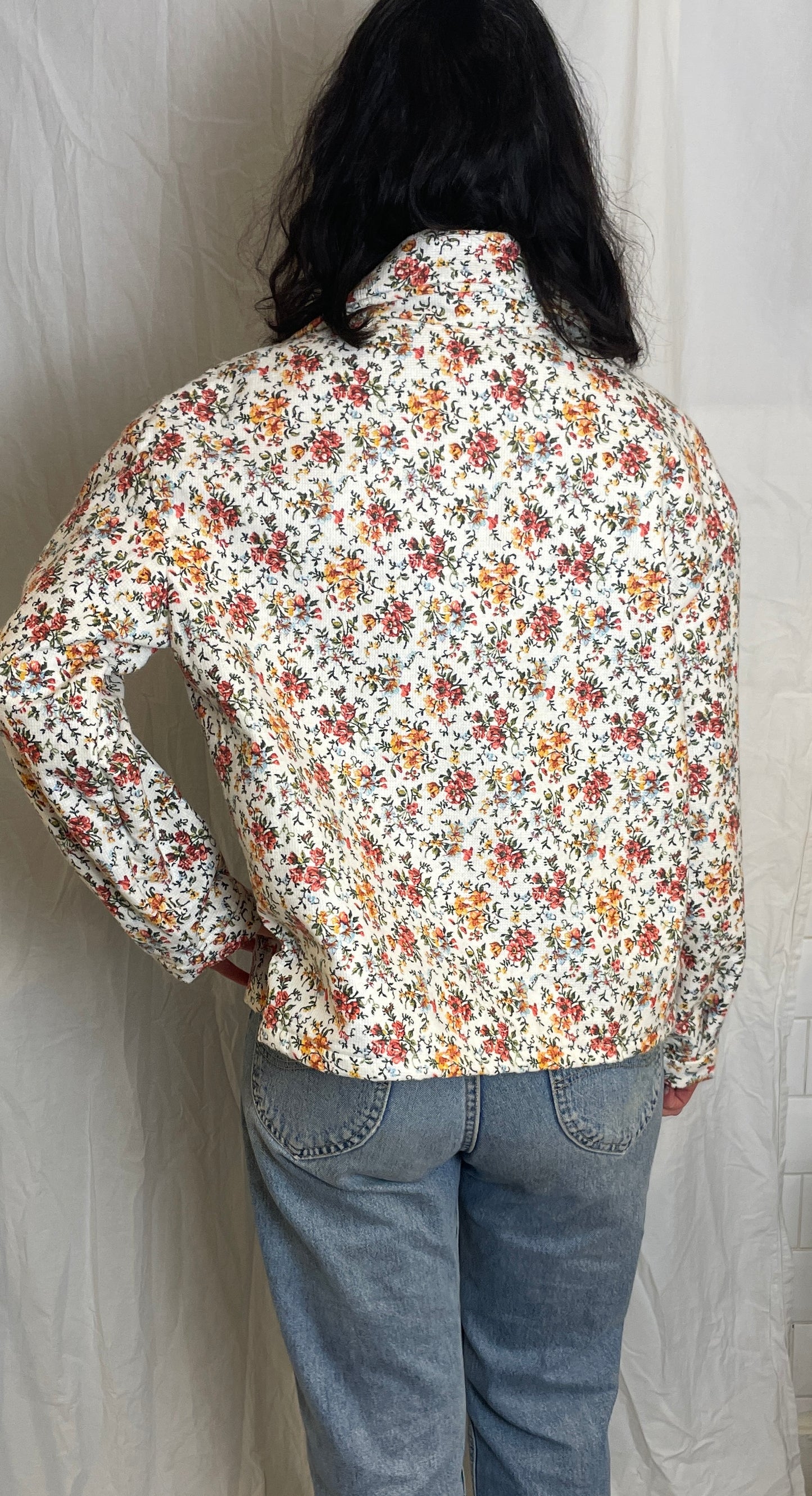Handmade Pink Ditsy Floral Barkcloth Shirt Jacket - Size 14