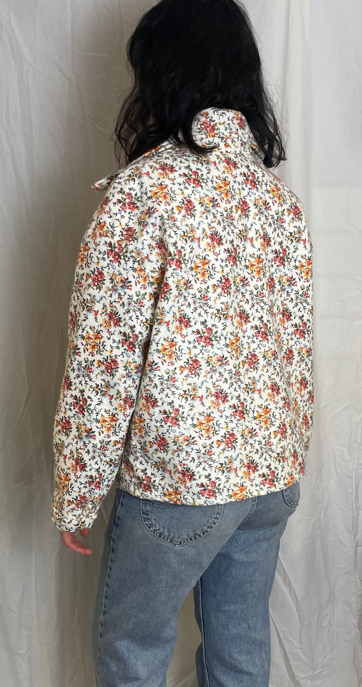 Handmade Pink Ditsy Floral Barkcloth Shirt Jacket - Size 14