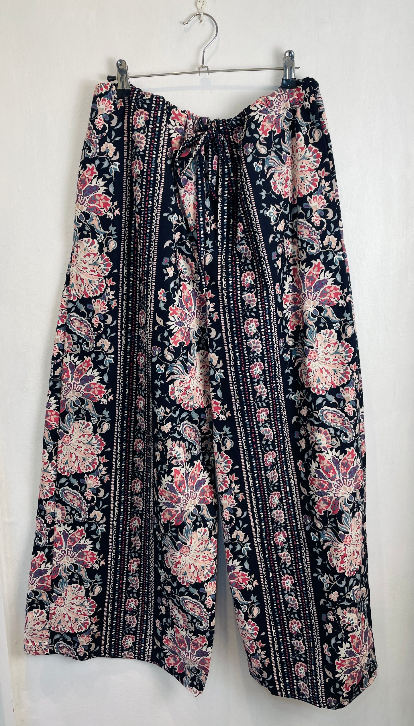 Handmade Navy and Pink Floral Shirt Jacket and Drawstring Trousers Co-ord Set - Size 14