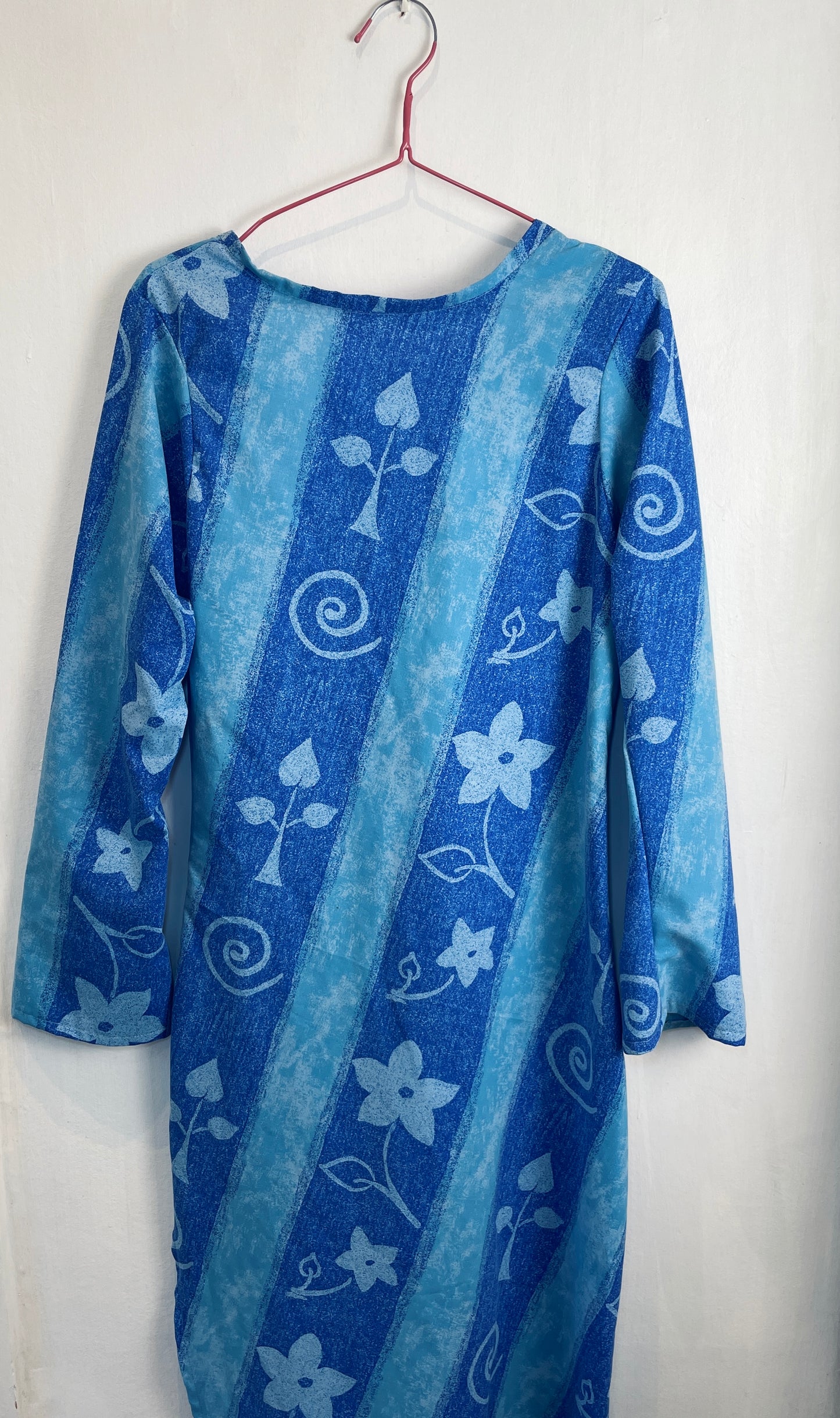 Handmade Blue Floral Bias Cut Tie Back Maxi Dress - Size 12