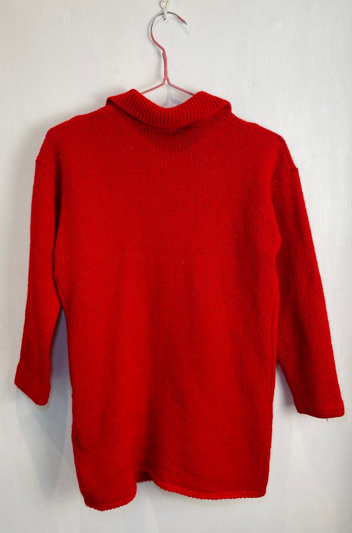 Vintage 90s Red Knitted Teddy Bear Applique Cardigan with Collar - Size 10