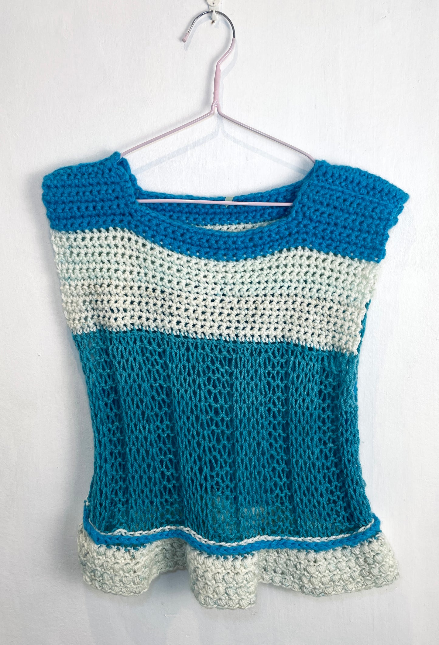 Vintage 90s Blue Striped Handknitted Sleeveless Jumper - Size 12