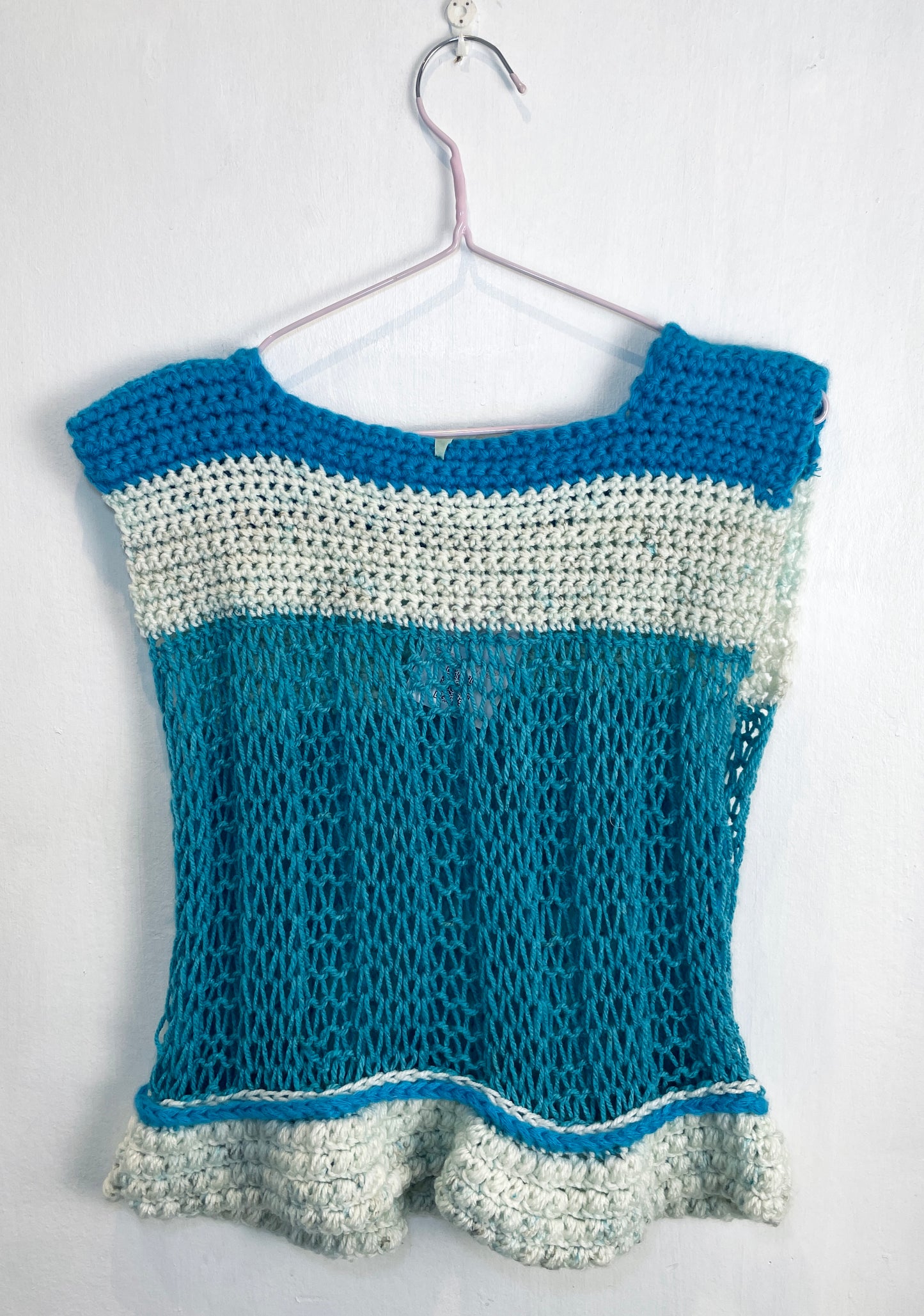 Vintage 90s Blue Striped Handknitted Sleeveless Jumper - Size 12