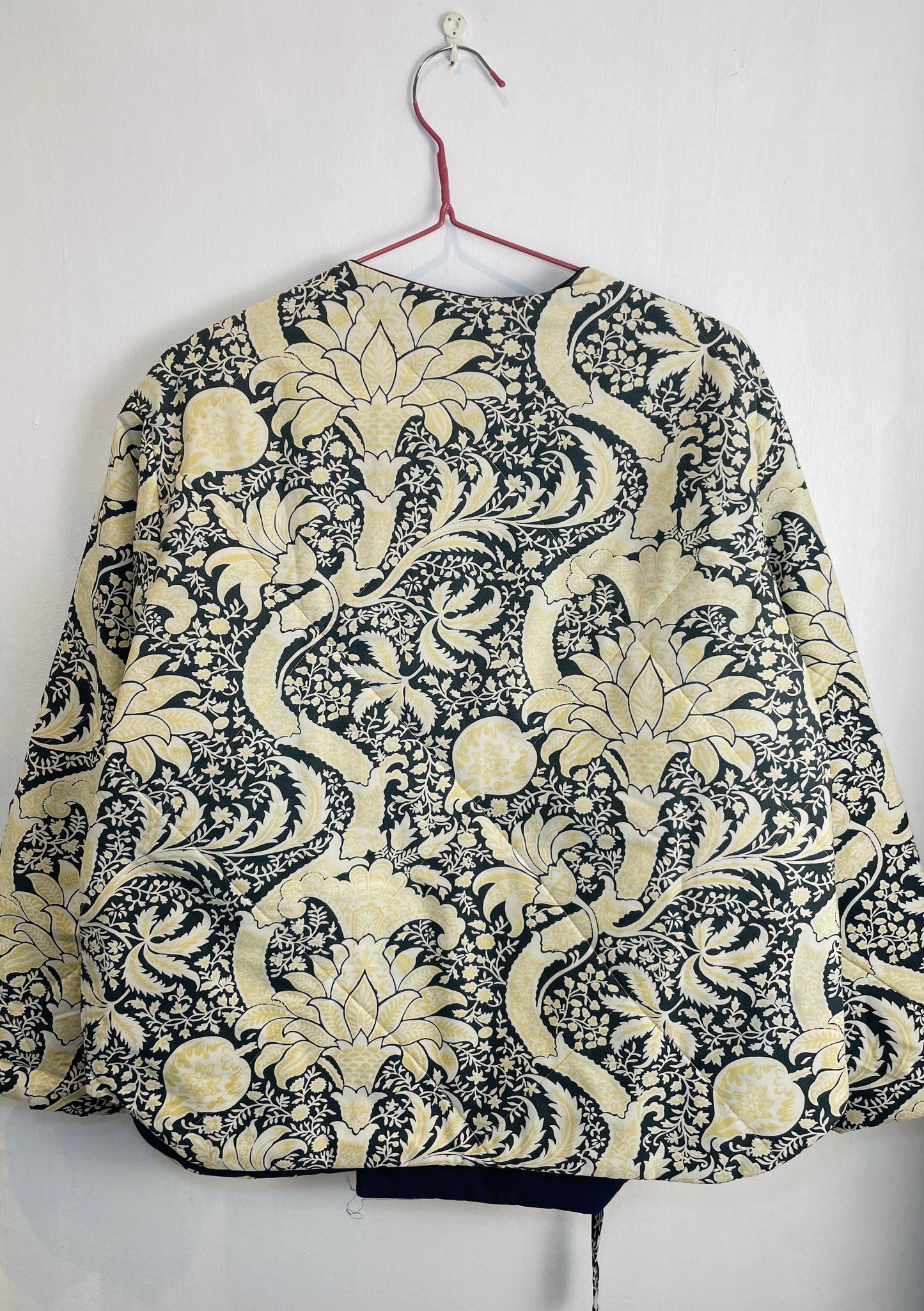 Zoe Handmade Navy Blue and Yellow Floral Wrap Front Quilted Jacket - Up To Size 14