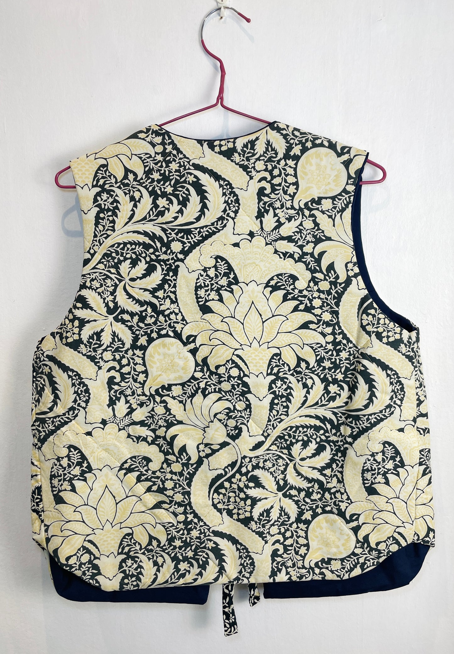 Zoe Handmade Navy Blue and Yellow Floral Tie Front Quilted Vest Gilet - Up To Size 12