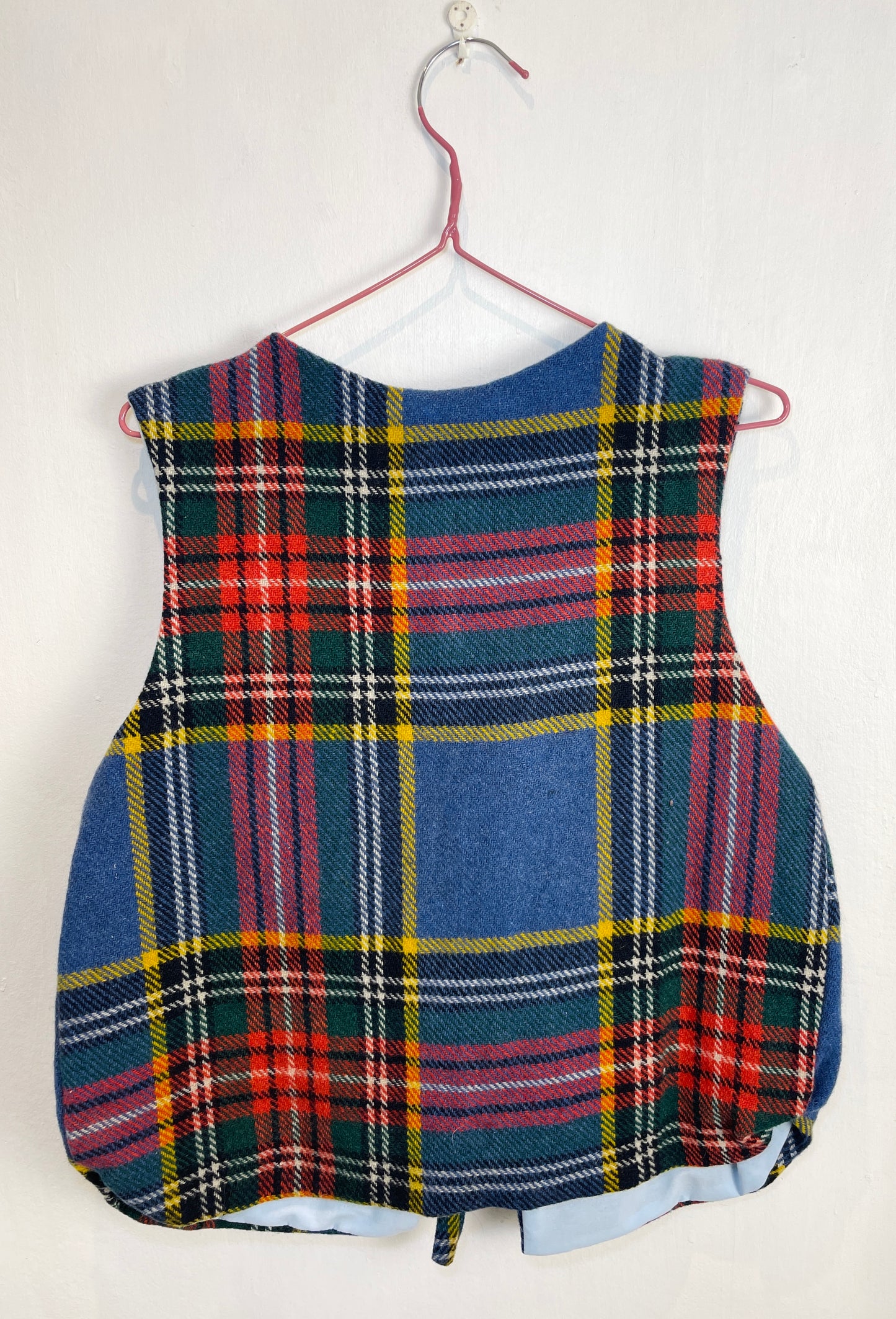 Handmade Blue Tartan Wool Tie Front Vest Top - Size 12
