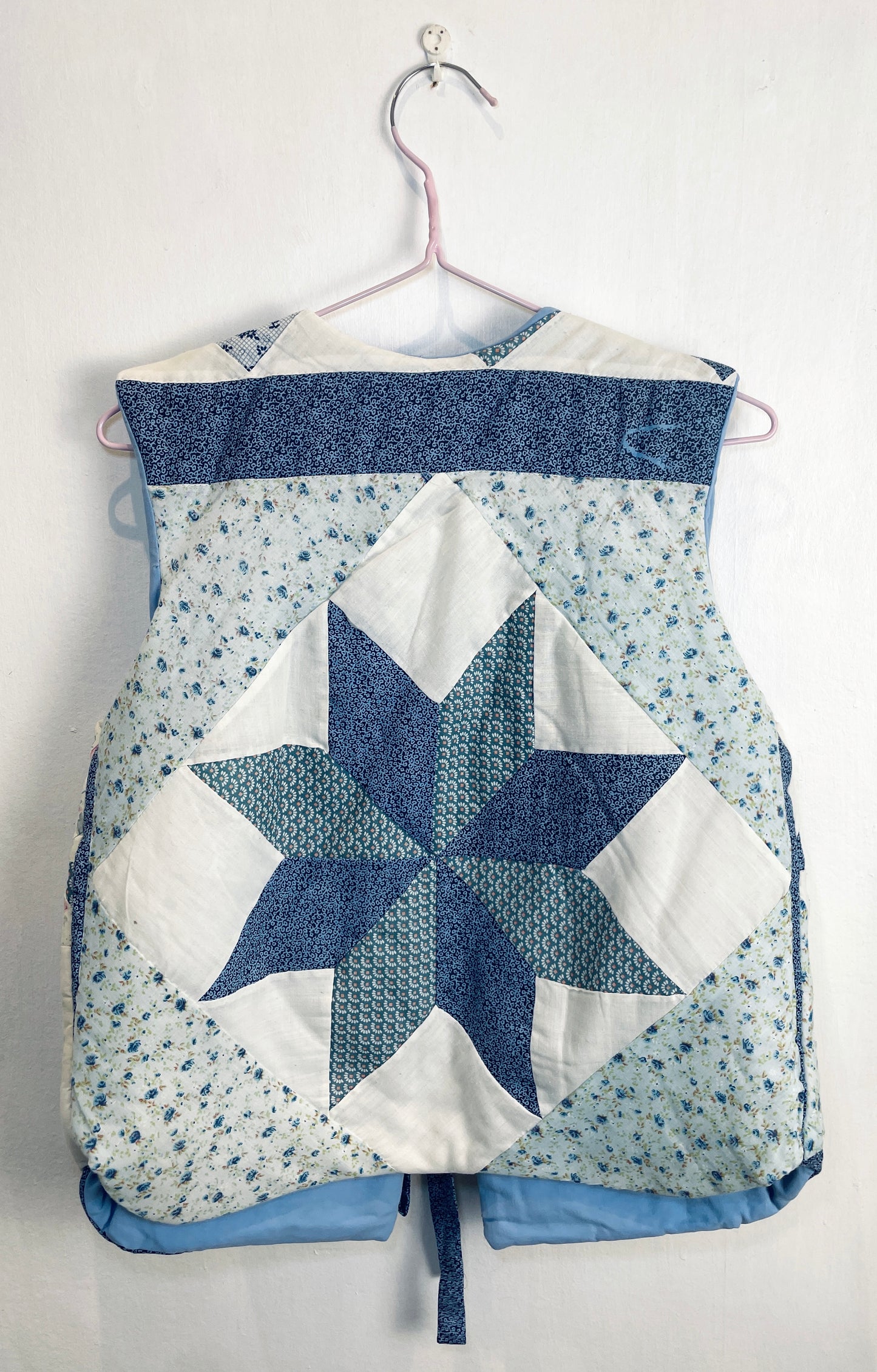 Handmade Blue Floral Tie Front Quilted Vest Gilet - Size 10