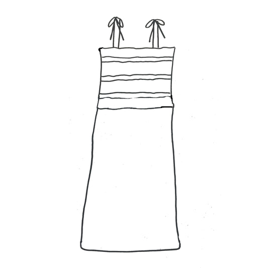 Polly Shirred Elastic Bodice Tie Shoulder Maxi Dress - Made To Order